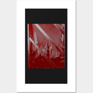 Cityscape through Window in Maroon and Silver Posters and Art